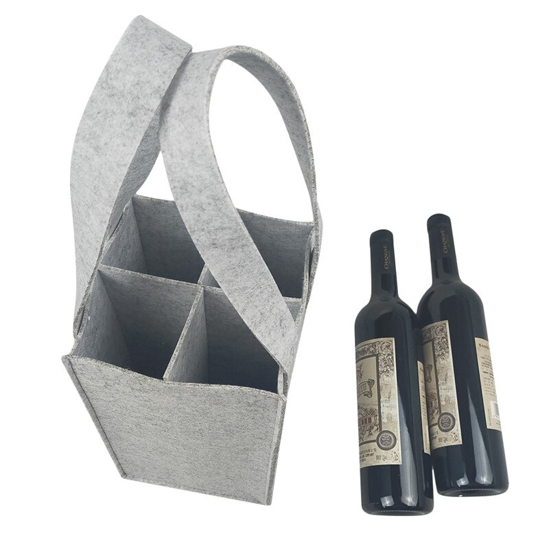 Genanvendelig filtpose vinholder ølflaske shopping mulepose flaskeholder med 6 flasker divider vaskbar grå: Lysegrå / Seks flasker