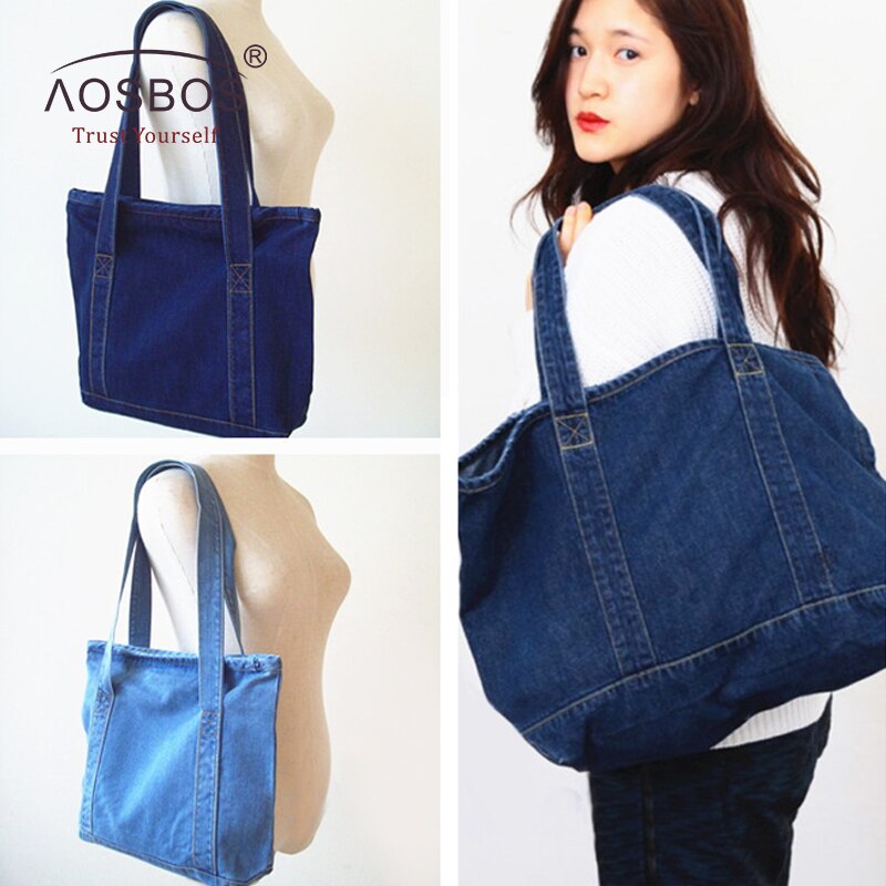 Aosbos – sacs à main en toile pour femmes, sacs à bandoulière en Denim bleu de styliste, fourre-tout de bonne , grande capacité