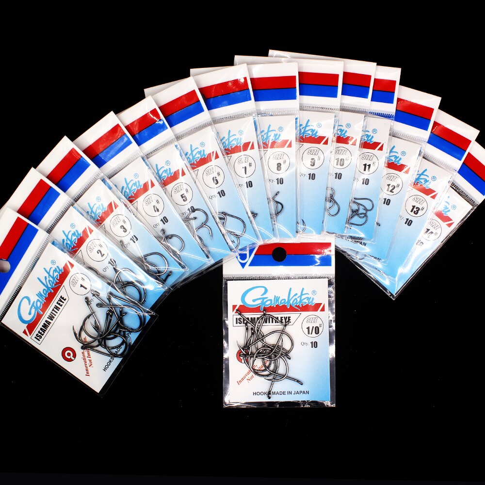 Gamakatsu 10 unids/lote Iseama 1/0 # -14 # Anzuelos de pesca, anzuelo de carpa, anzuelo de mar de acero rico en carbono, accesorios de pesca con mosca, aparejos