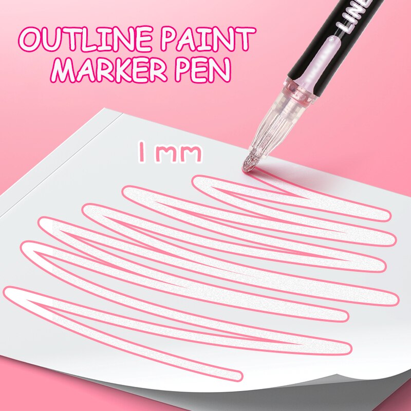 8 /12 stk/sæt outline maling tusch pen dobbelt linje kuglepen diy album scrapbog metal tusch glitter til tegning maleri doodling