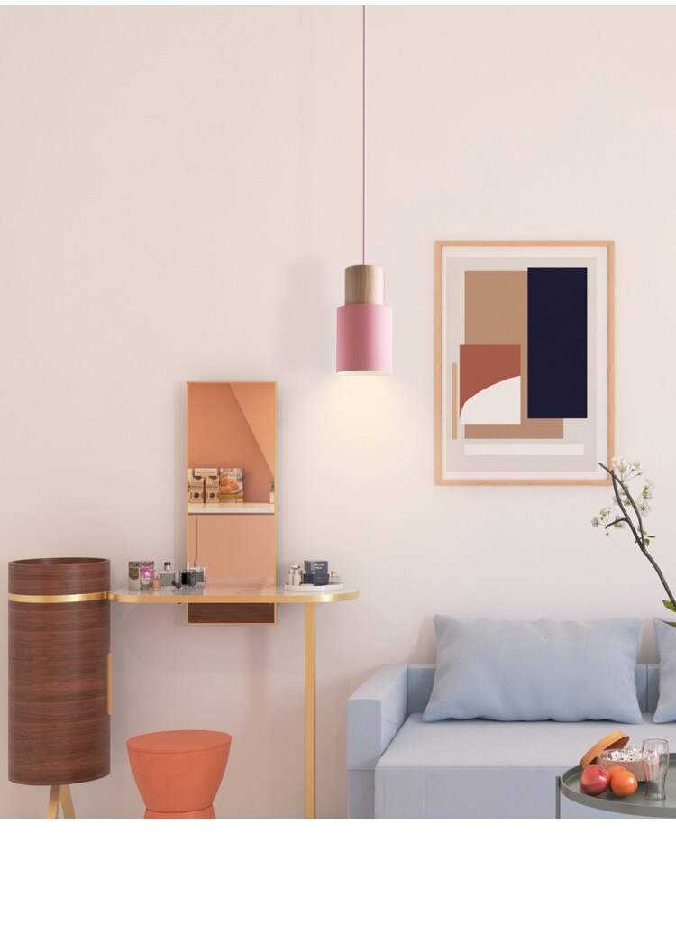 Nordisk stil tre pendel moderne belysning svart pendel fargerik aluminiumsarmatur kjøkkenlampe restaurant lys