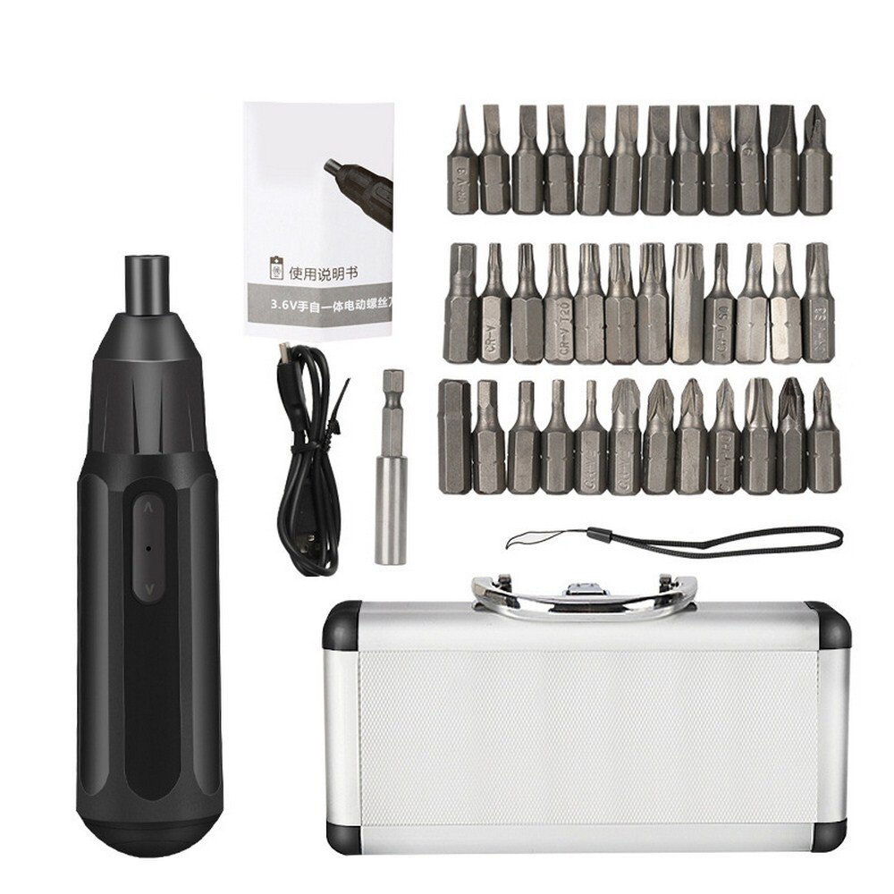 3.6V Electric Screwdriver Set Multifunction USB Charging Lithium Battery Automatic Hand Screwdriver Portable Home Repair Tools: Aluminum box
