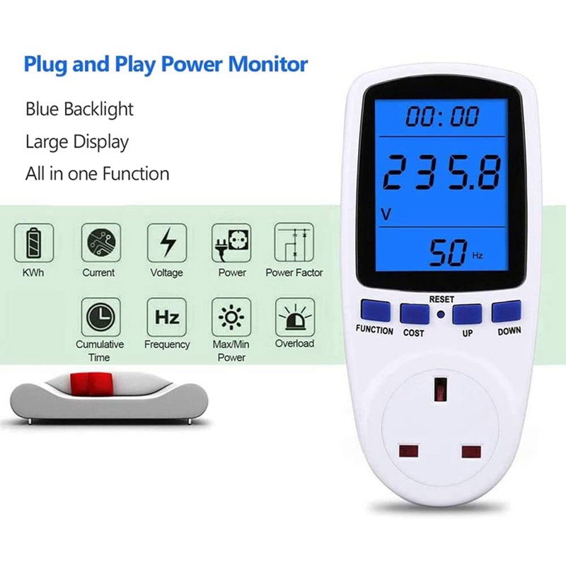 Power Meter Elektriciteit Usage Monitor, Met Backlight Lcd, Overbelasting Waarschuwing Watt Volt Amp Meter Voor Thuis