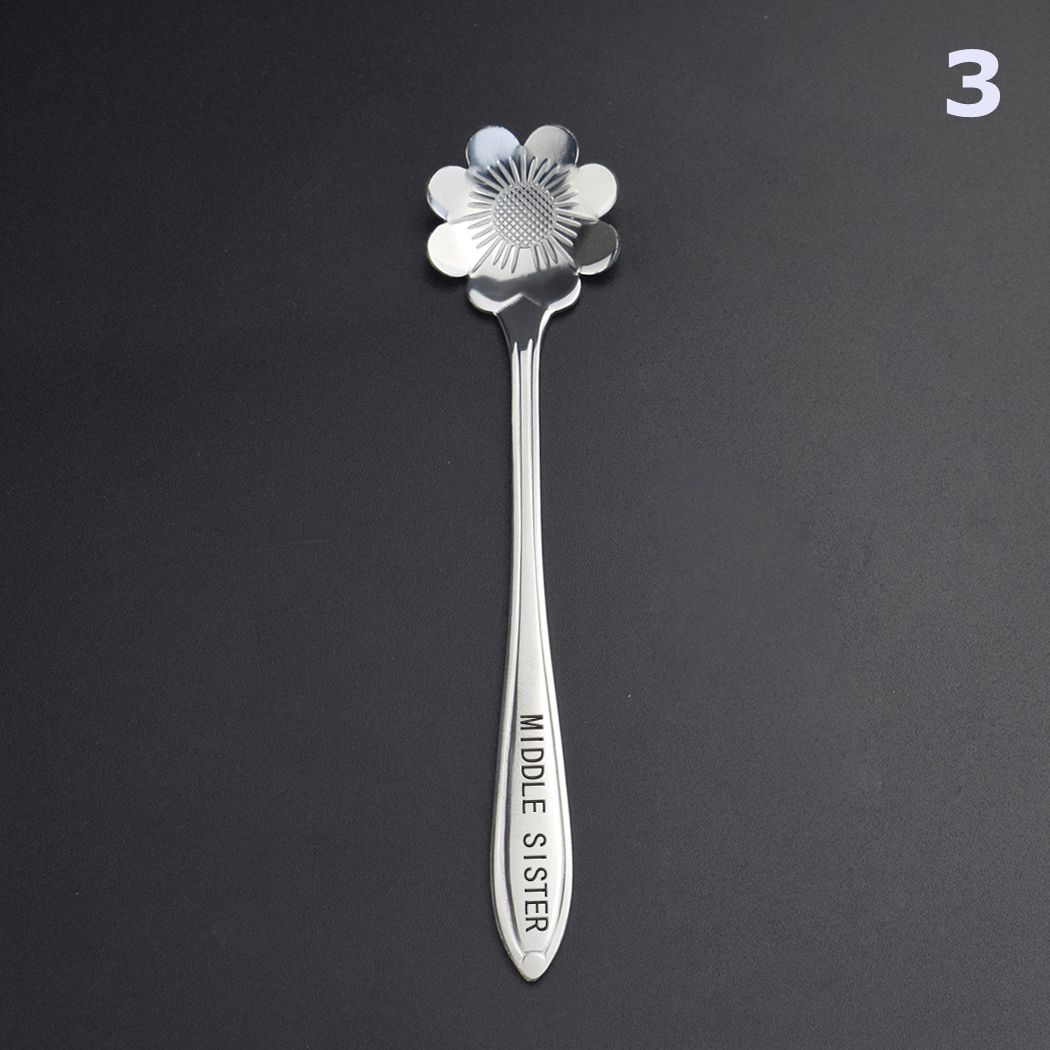 Stainless Steel Tea Spoon Lettering Sisters Dessert Spoon Exclusive Friendship Tea Coffee Mixed Long Handle Drinking Tableware: SILVER Middle Sister / 18CM