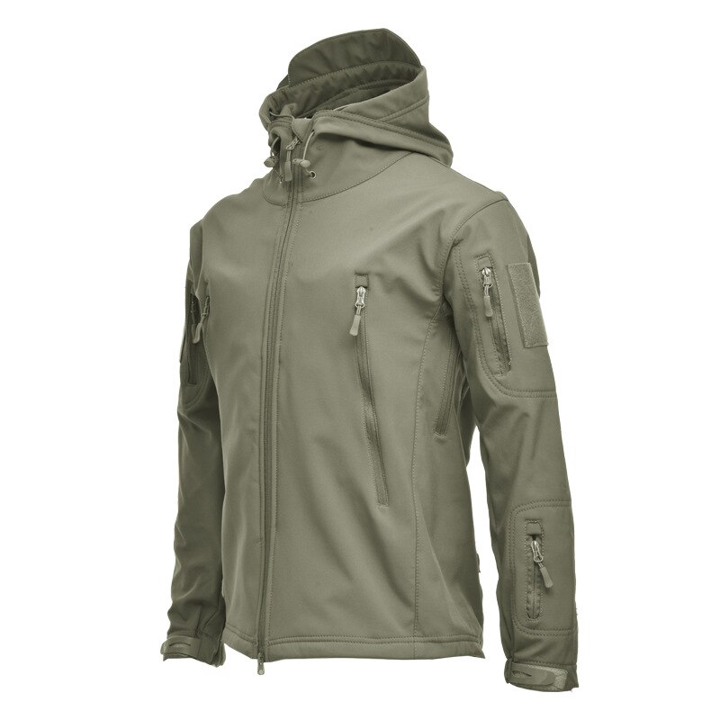 Winter Jacke Männer Leichte Hooded Zipper Wasserdichte Mantel Winddicht Warme Shark Soft Shell Männlichen Mantel Outdoor-sportbekleidung: ArmyGreen  / L