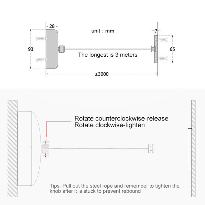 3 M clothesline 304 Stainless Steel Clothes Retractable Frying Line Indoor Outdoor Laundry Hanger Clothes Dryer ELKH1003
