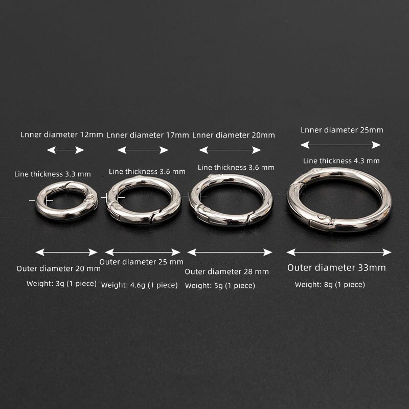 5 Stks/partij Metalen O Ring Lente Sluitingen Openen Ronde Karabijnhaak Sleutelhanger Tas Clips Haak Hond Keten Gespen Connector Voor Diy sieraden