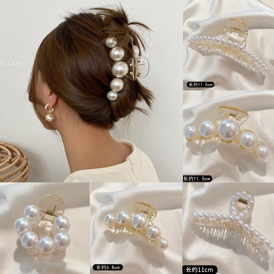 Pinza para el pelo acrílica con perlas para mujer, pinzas transparentes elegantes para el cabello, pinzas geométricas huecas simples para el baño, accesorios para el cabello