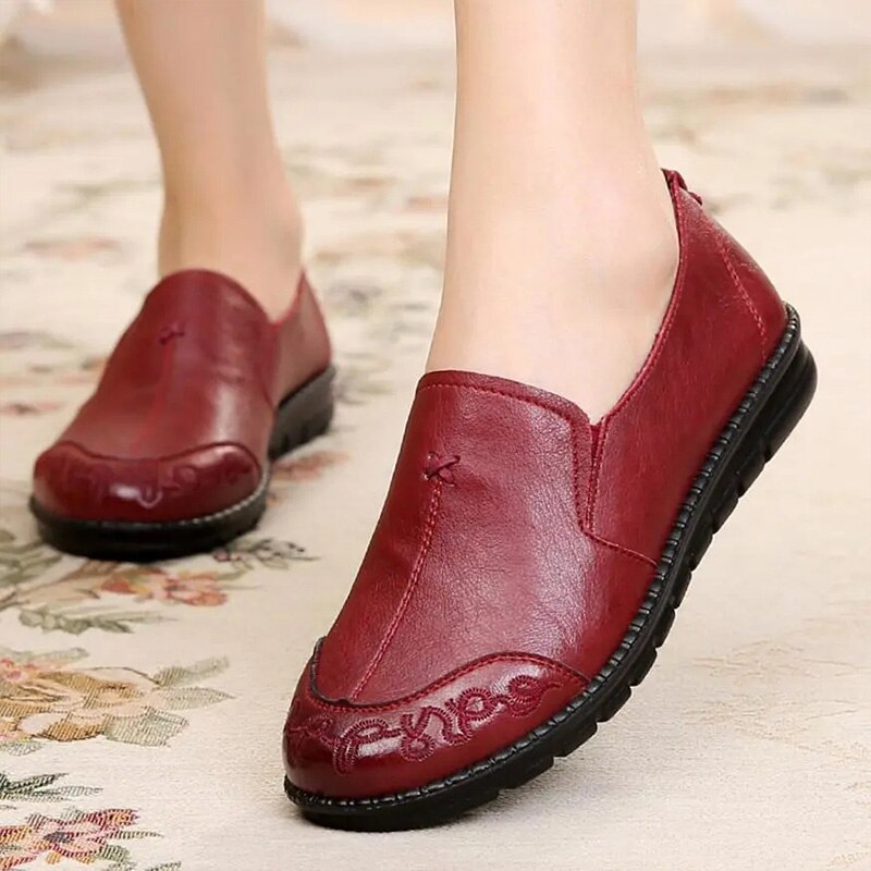 Mocasines vintage de cuero marrón para mujer, zapatos planos antideslizantes de , planos para caminar, para primavera,