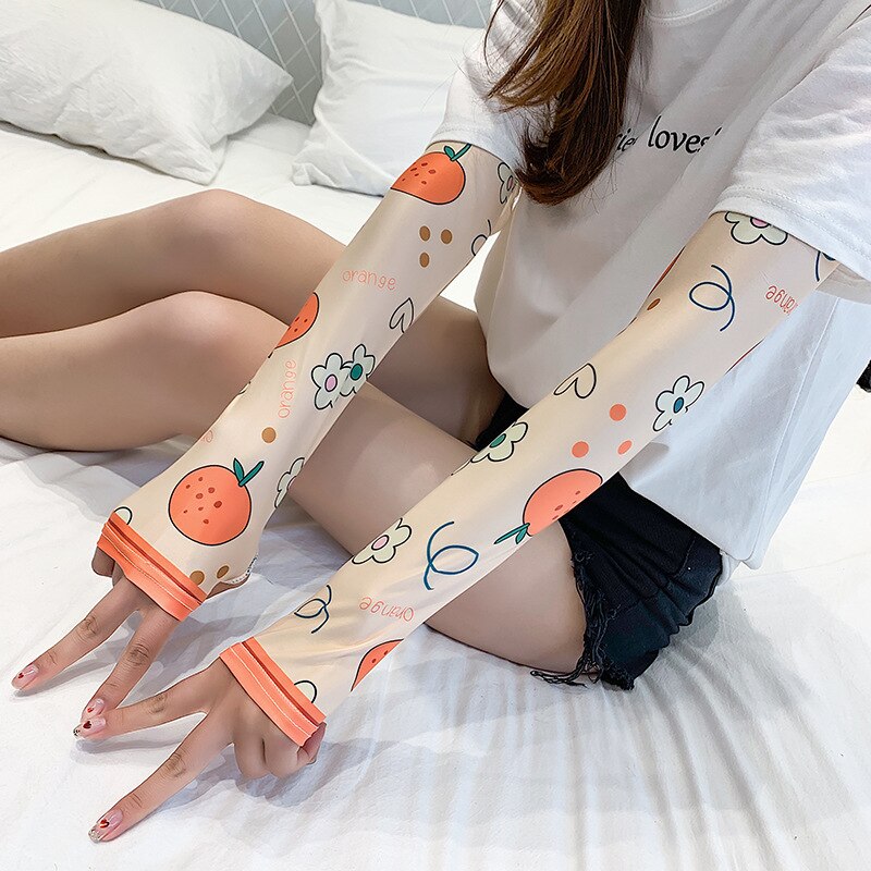 Women's Summer Net Red Ice Sleeve Cute Printing Sun Protection Oversleeves Outdoor Riding UV Protection Armband: AW16
