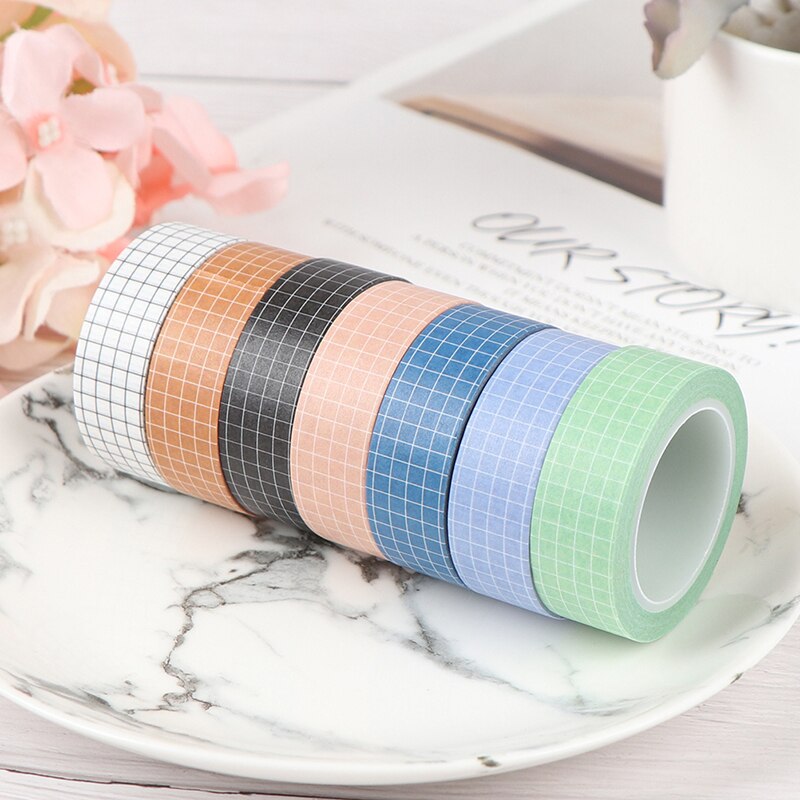 Grid Washi Tape Japanse Papier Diy Planner Masking Tape Plakband Stickers Briefpapier Tapes Decoratieve Kleurrijke