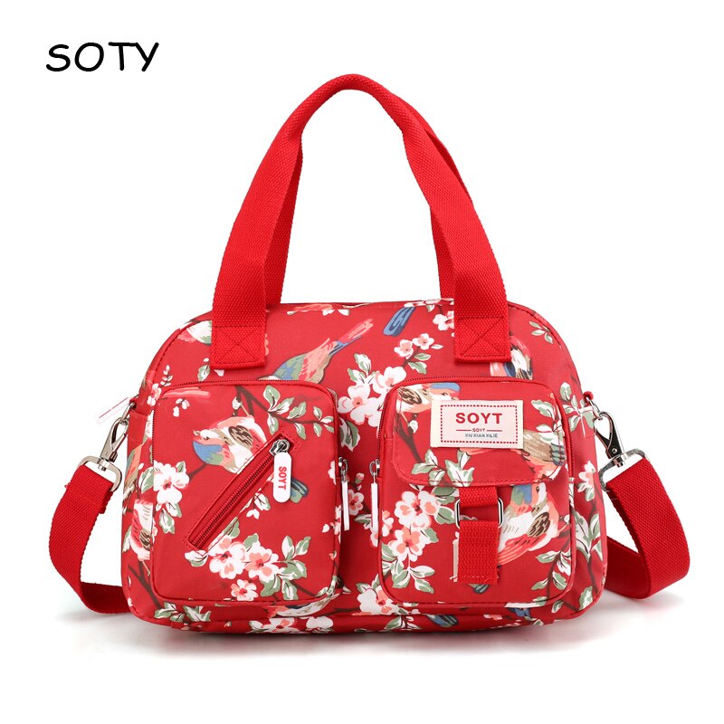 SOYT Brand popular Flowers and animals pattern Nylon women handbags shoulder bag for female printing messenger bags