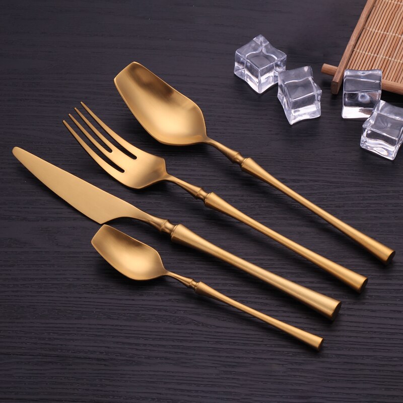 Lyxiga servisset gyllene bestick 304 rostfritt stål bestick middagsset vitguld sked gaffel kniv bestick kit servis set: Materia-guld 4 st
