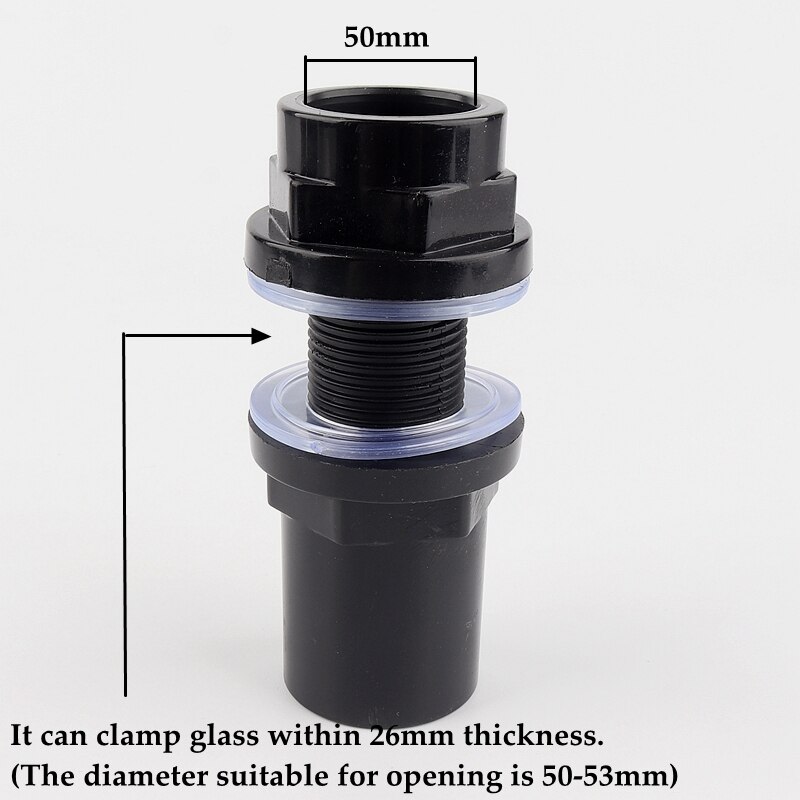 5 Size Avaliable 1/2"~1 1/2" PVC Pipe Fittings Aquarium Fish Tank Connector Overflow Thread Water Supply Accessories Joint: 50mm
