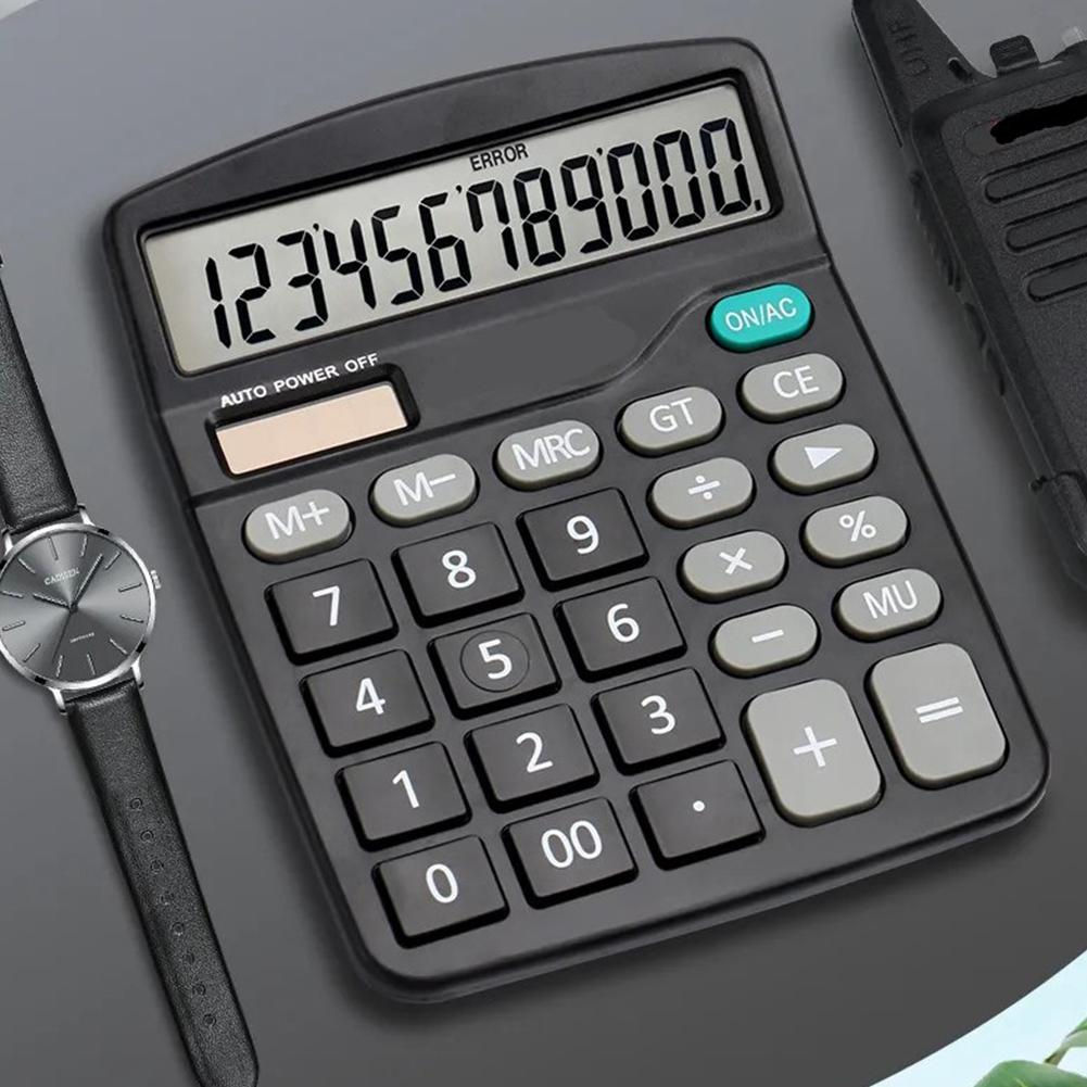 12 Digits Electronic Calculator Desktop Big calculator LCD Display Screen Solar Battery Dual Power for School Home Calculator: Black