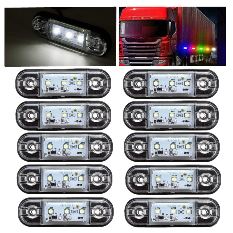 10 stk. hvidt led -markeringslygte trailerlygter ledede 24v lastbiltrailer -led -belysning sidemarkeringslys til lastbiler
