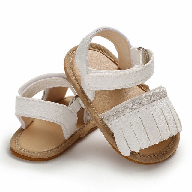 Baby Meisjes Sandalen Zomer Pasgeboren Baby Baby Meisjes Kwastje Sneaker Effen Hold Leather Zachte Crib Anti Glijdt Schoenen Prewalker 0-18M: WHITE / 0-6 months
