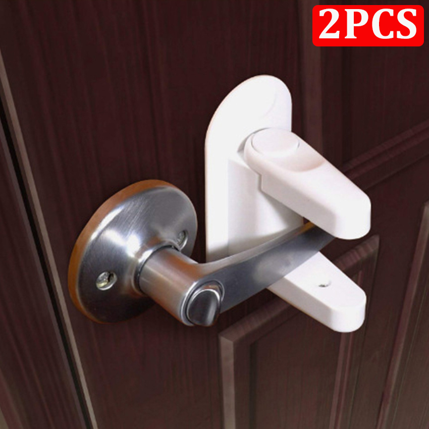 Multi-functional Door Lever Lock Childproof Door Lever Lock Rotation Proof Door Adhesive Security Latch Universal: Black & White