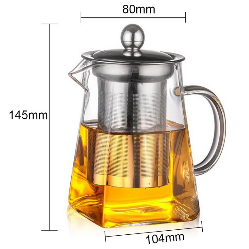 Hittebestendig Glas Theepot Met Roestvrijstalen Theefilter Verwarmde Container Thee Pot Goede Clear Ketel Vierkante Filter Manden: 950ml