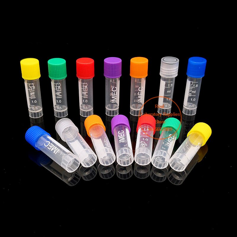 50 Stuks 1.8 Ml Afgestudeerd Lab Plastic Bevriezing Buis Cryo Conserveermiddel Tube Sample Cryovial Met Cover