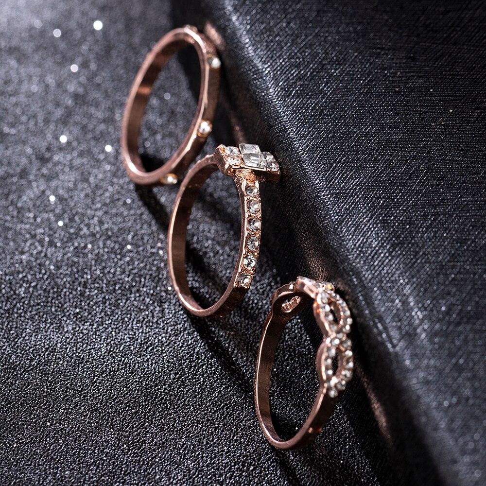 3 Pcs Trendy Sparkling Round Cut Zircon Ring Set Women Brilliant Shiny Stone Wedding Rings Teen Girls Cubic Zirconia Ring