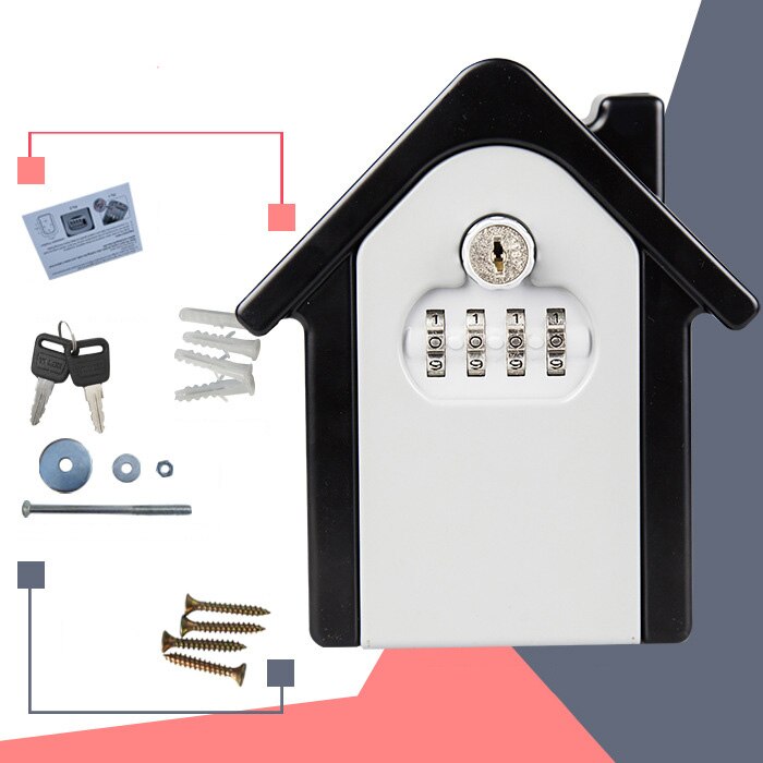 Caja de Seguridad para llaves, candado con contraseña y llave para el hogar, familia, exteriores, caja de almacenamiento con combinación montada en la pared: Gris