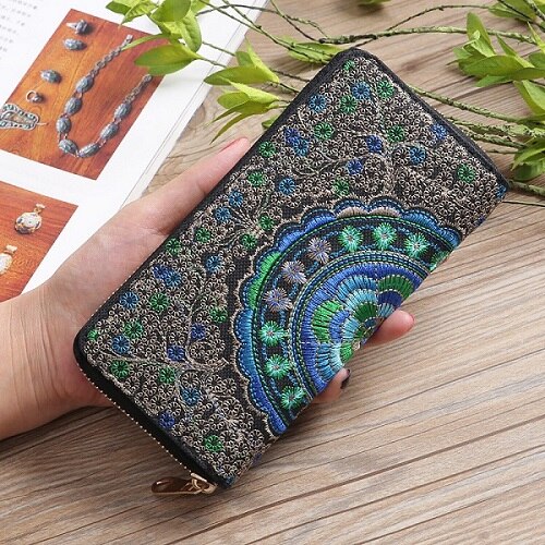 National Embroidery Long Wallets Vintage Women Wallet Purse Female Wallet Pouch Handbag for Woman Lady Coin Card Holders: Black Wallets