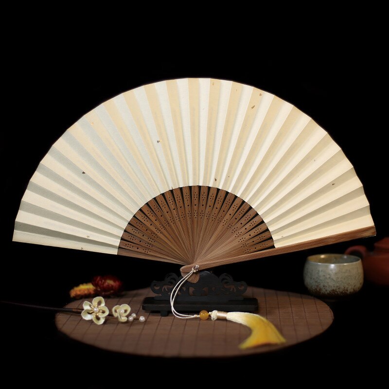 Japanese Style Hand Painted Paper Fan 21.5*41cm Ventilador Classical Fans Small Summer Portable Bamboo Xuan Paper Hand Fan: H