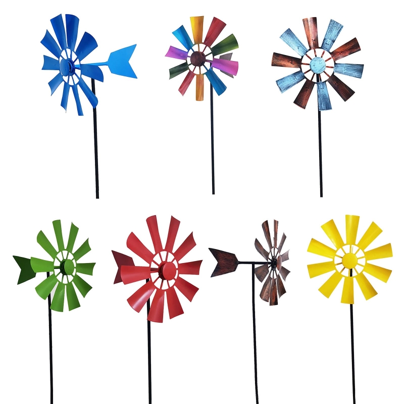 Ferro forjado giratório moinho metal girador paisagem ornamento para pátio ar livre quintal gramado pinwheel