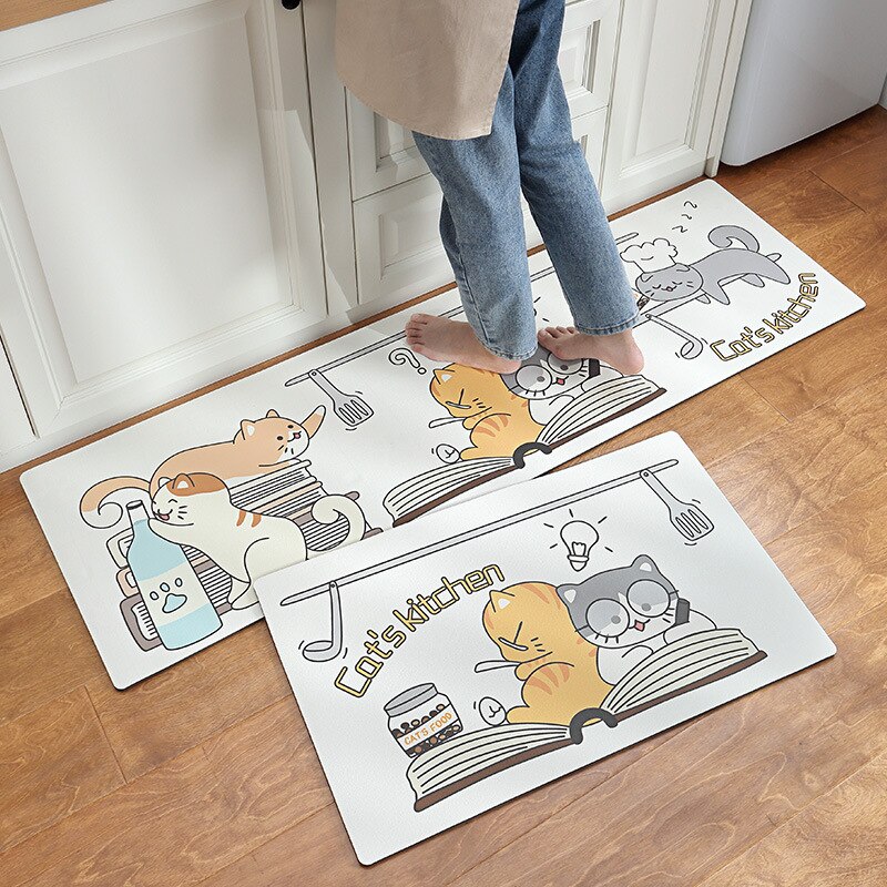 PU Leather Kitchen Floor Mat Oil-proof Long Kitchen Mat Home Environmental Protection Waterproof Anti-skid Fatigue Foot Mat: 02 / 45x75cm