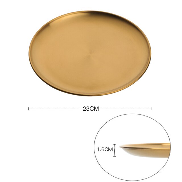 Stainless Steel Dinner Plates Restaurant Serving Tray Round Dessert Cake Snack Dishes Storage Plate Kitchen Supplies: Gold