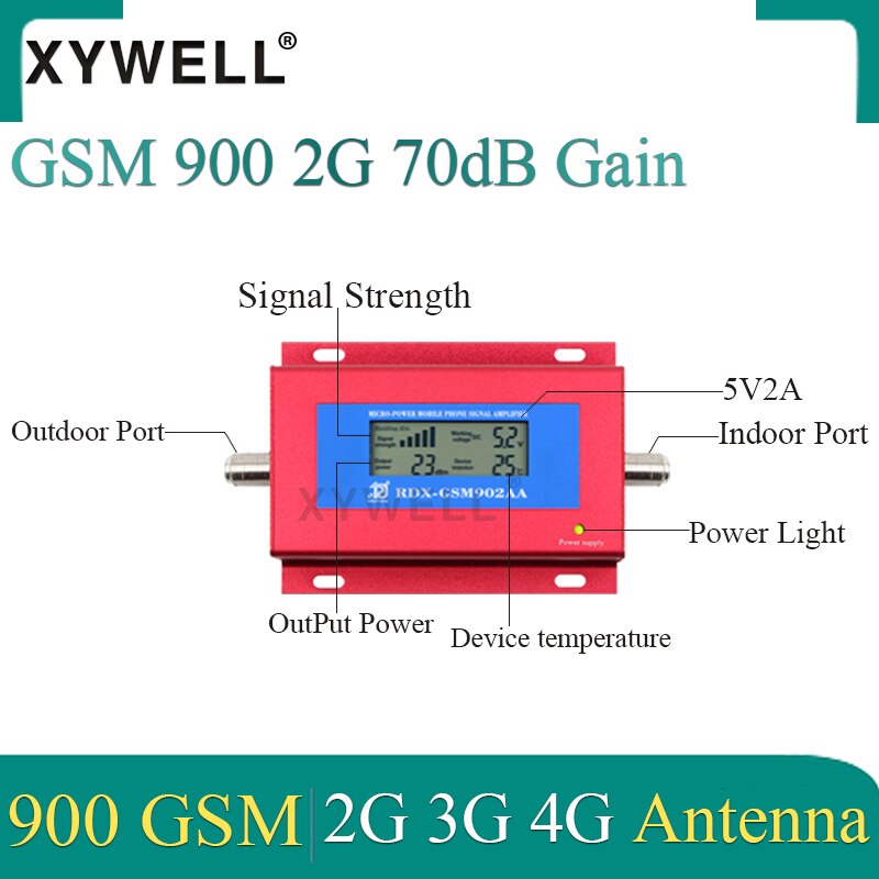 XYWELL gsm signaal booster 2G GSM 900 MHz Signaal repeater Versterker met Sucker Antenne en Smart LCD Display