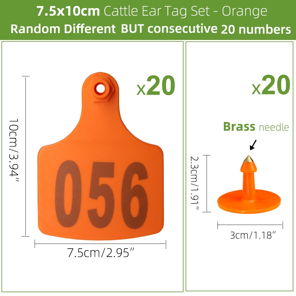 20 Stuks 7.5X10Cm Soft Tpu Koe Oor Identificatie Plaat Met Digitale Label Groen Oranje Geel Plastic Oorbellen farm Animal Id-kaart: A