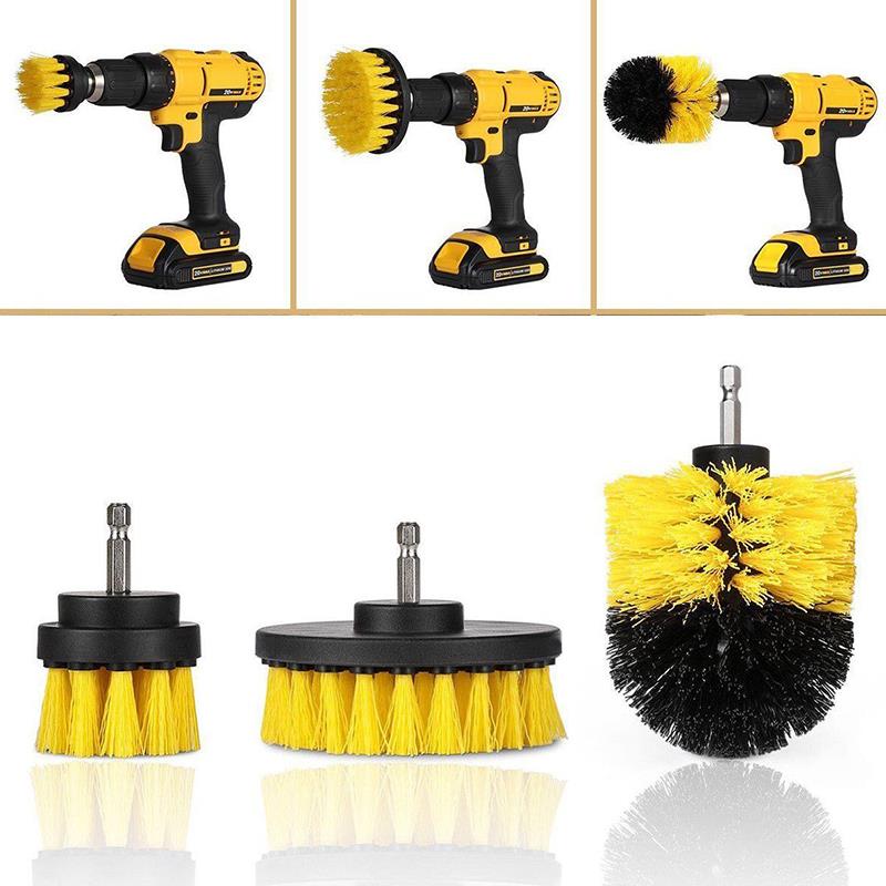 Conjunto de 3 unidades de brochas para depurador de taladro, limpieza coche Kit de limpieza de pinceles, herramienta de limpieza, cepillos y limpieza para el fregado del coche RV: Yellow