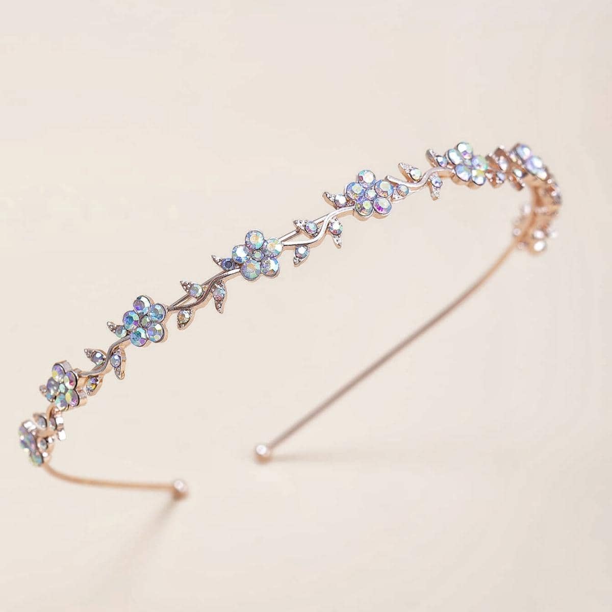 Bloemenhoofdband met strass-steentjes, haarversiering voor dames: Roségouden kleur