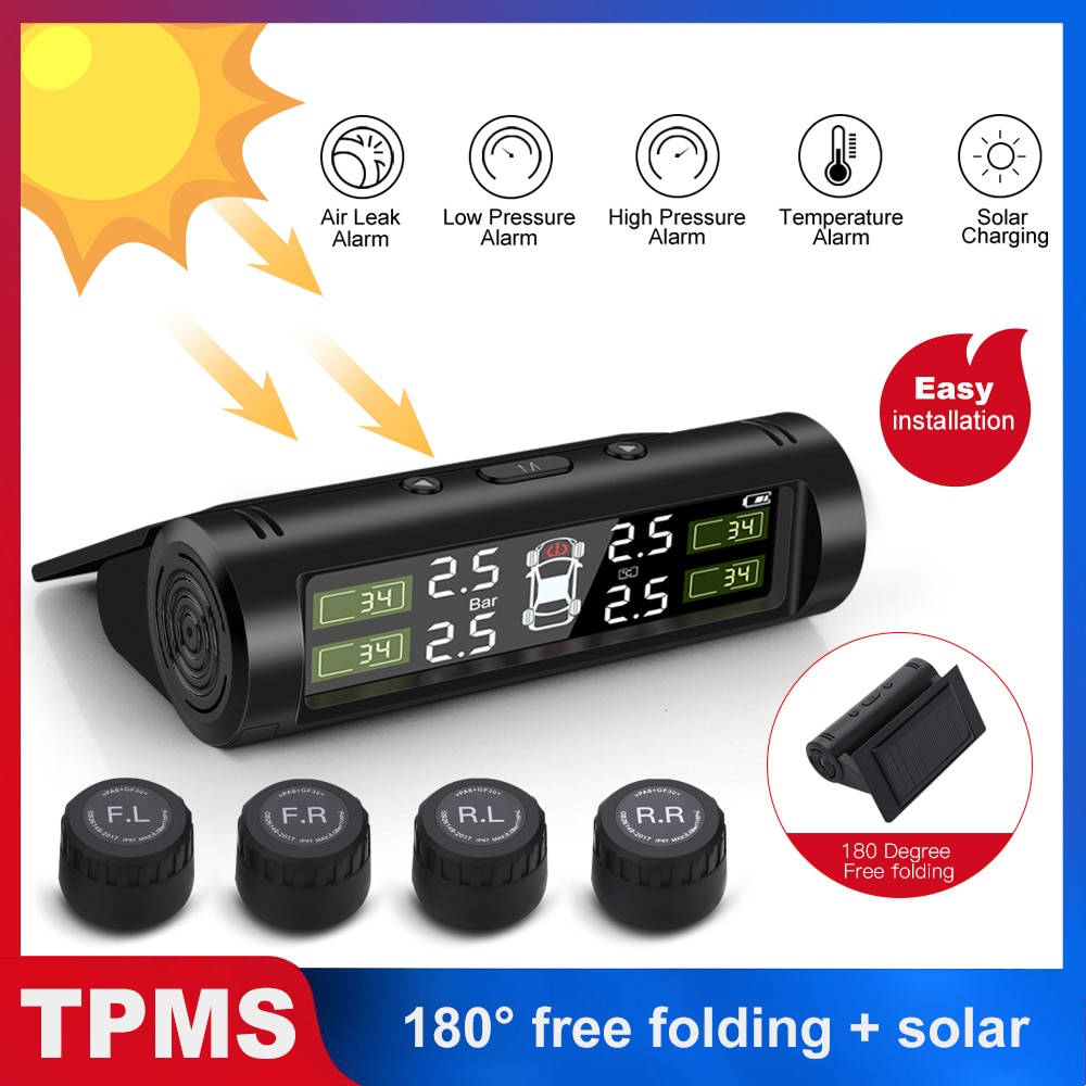 Solar Tpms Bandenspanning Alarm Monitor System Tyre Pressure Monitor Waarschuwing Externe Interne Sensor Q01W Q01N S05N