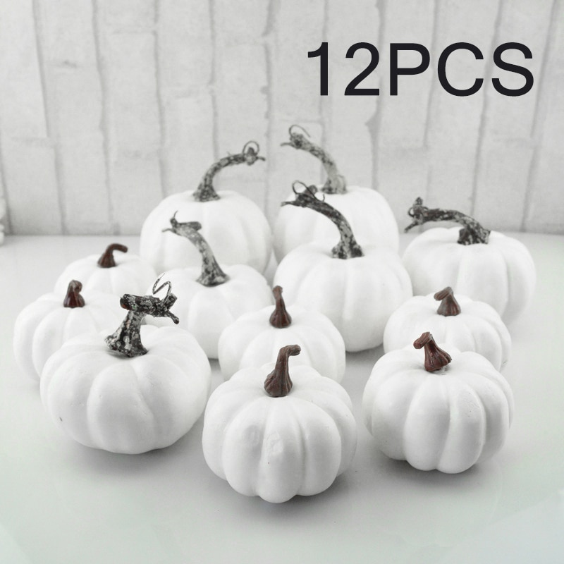 6/12 Uds Halloween calabaza blanca de plástico calabaza falsa conjunto mueble de interiores Decoración Accesorios de fotografía de Gran Calabaza: 12pc