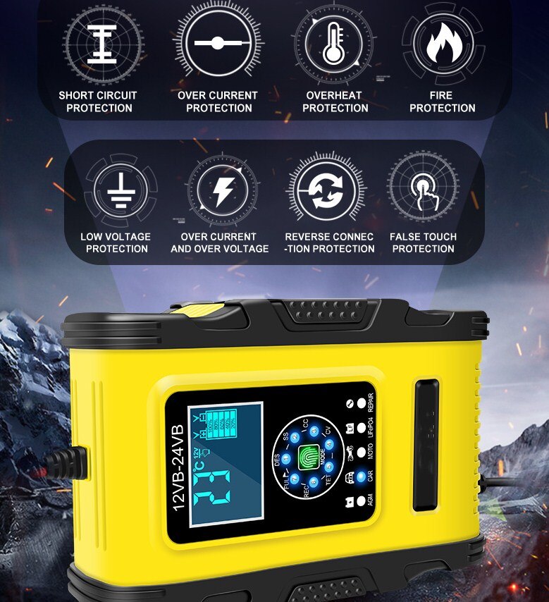 12V24V12A battery charger lithium iron phosphate battery charger AGM motorcycle car battery charger