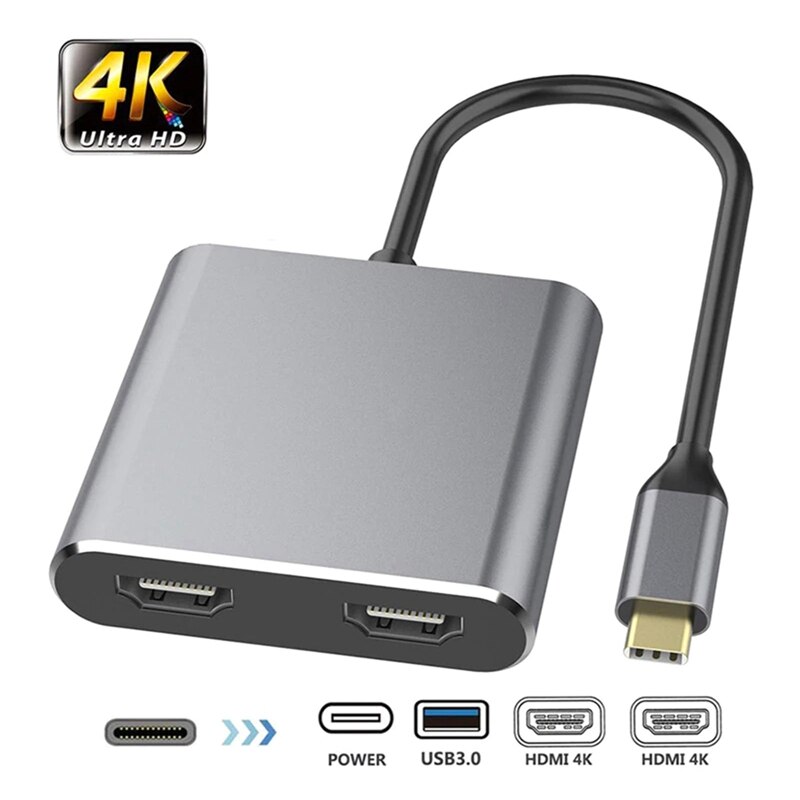 Docking station per Laptop di tipo C 4 In 1 convertitore da tipo C a doppio Hdmi USB 3.0 PD per MAC OS dispositivo USB C Android Windows: Default Title