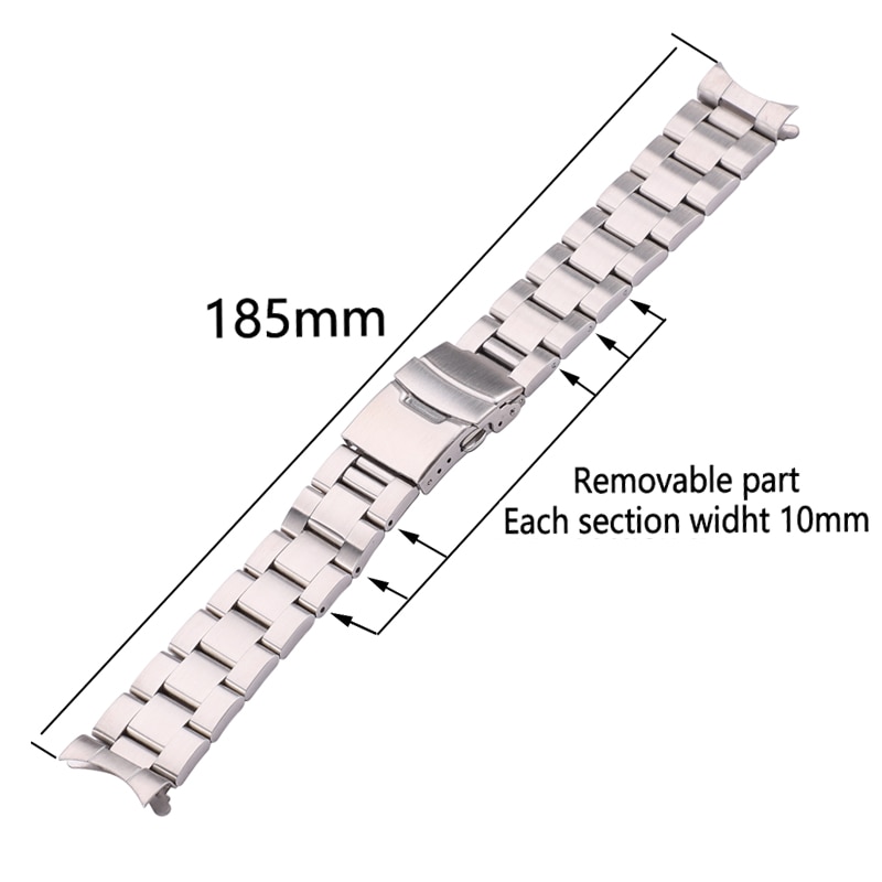 Rostfritt stål klockband armband 20mm 22mm män metall borstad krökt änd klockband band klockor tillbehör
