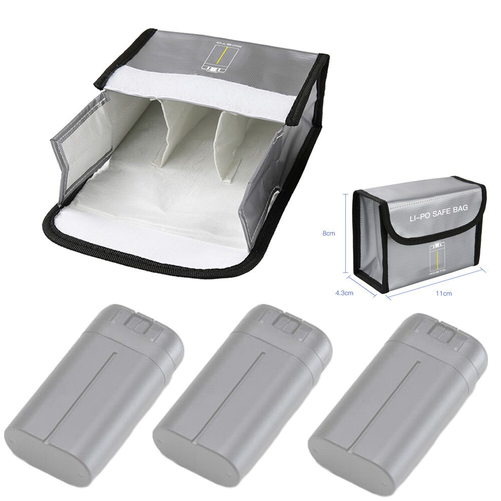 Valgfri batteribeskyttende opbevaringspose til dji mini 2 lipo safe taske eksplosionssikker til dji mavic mini tilbehør: 3 batteripakker