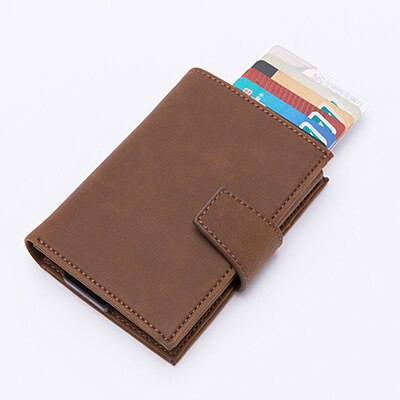 BISI GORO anti rfid Automatic credit card case Multi-function protection porta tarjetas Name Card aluminium men wallet: Brown x-45