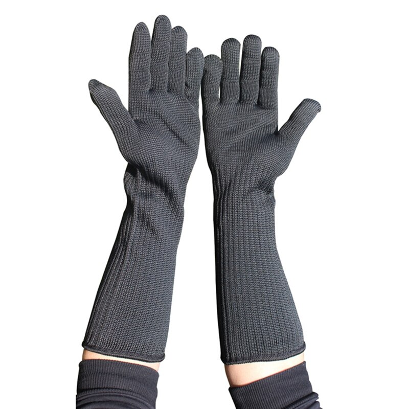 2PCS Long Sleeve Anti-cutting Steel Glove for Protective Hand: B
