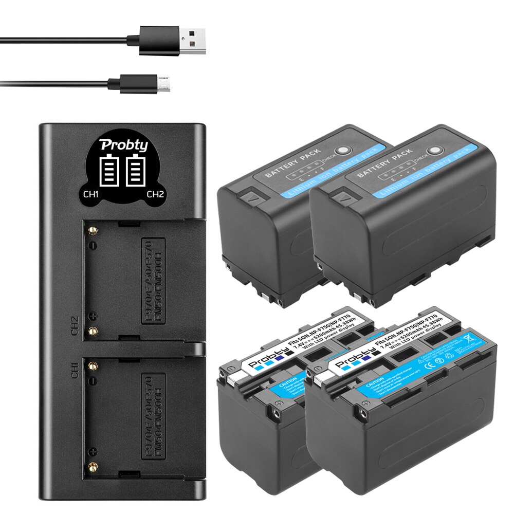 7.4V 6200mAh NP-F770 NP-F750 Li-ion Battery + LED USB Dual Charger For Sony NP F970 F960 F550 F570 QM91D CCD-RV100 TRU47E