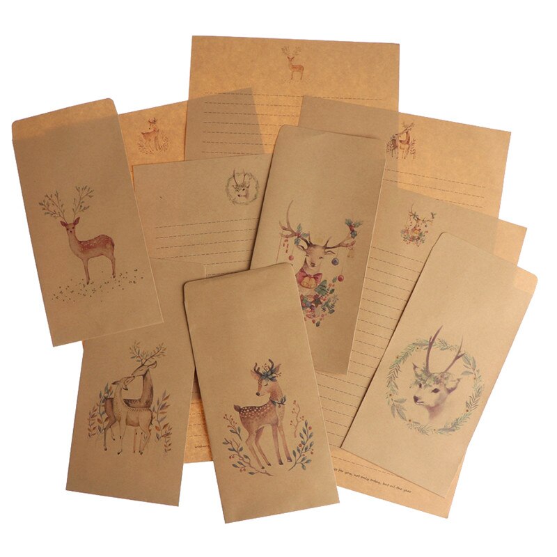 20pcs Forest Elk letter paper envelope set retro kraft letter Paper Envelope Set Christmas Envelope