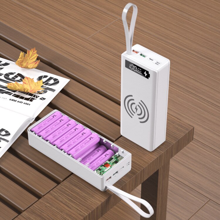 Funda de Banco de energía desmontable QC3.0, carcasa de batería, 10W, caja de carga inalámbrica, USB Dual, caja de carga de teléfono móvil