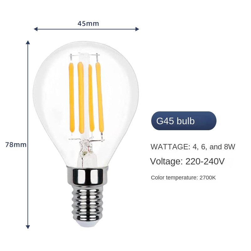 1-10PCS LED Filament Bulb E27 E14 G45 4W 6W Warm White AC220V Dimmable Glass Shell 360 Degree Edison Retro Candle Light Blubs
