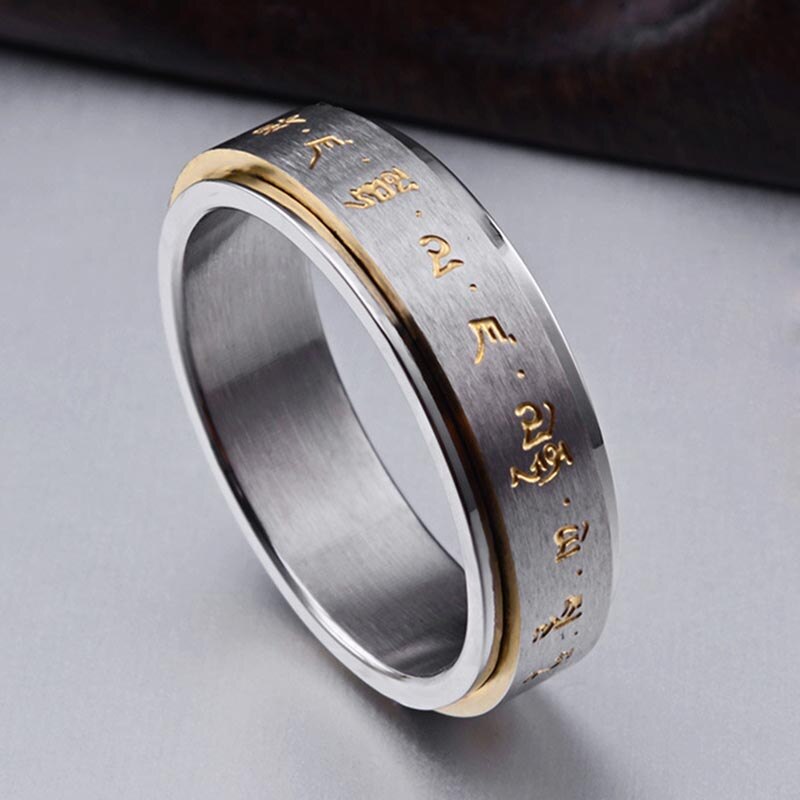 Mode Mannen Boeddha Rotatie Spinning Mantra Brief Ring Titanium Staal Fijne Sieraden Xin