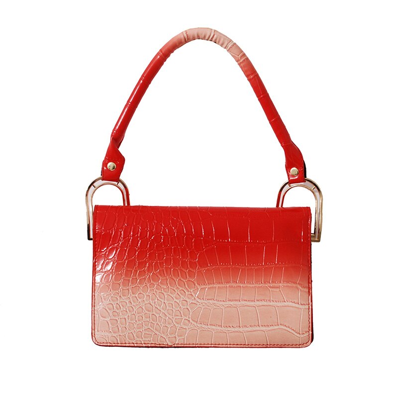 Color Contrast PU Leather Shoulder Bags for Women Ladies Casual Handbags and Underarm Bag: Red