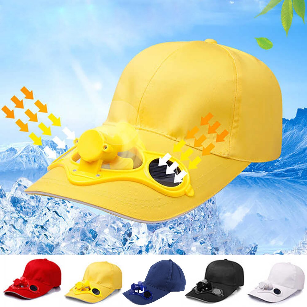 Sommarfläkt cool solhatt keps soldriven andningsbar skugga solskyddshatt hållbar utomhuscamping sommar #yj
